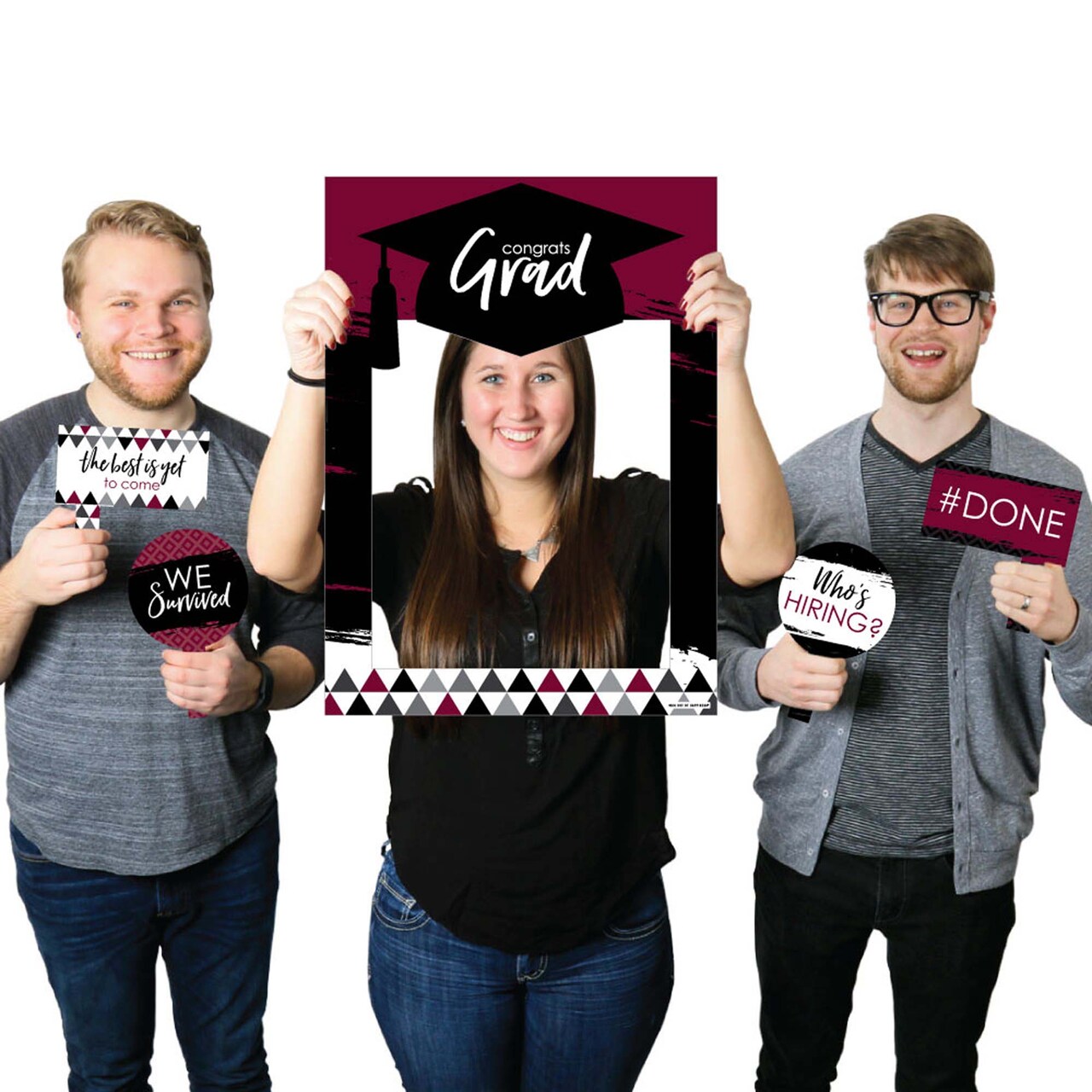Big Dot of Happiness Maroon Grad - Best is Yet to Come - Burgundy Grad Party Selfie Photo Booth Picture Frame & Props - Printed on Sturdy Material